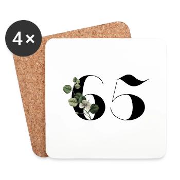 Numéro 65 floral vert - 65e anniversaire floral - Dessous de verre (lot de 4) - blanc - Devant