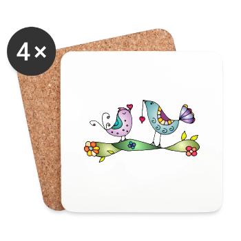 Bunte Vögel - Untersetzer (4er-Set) - Weiß - Vorne