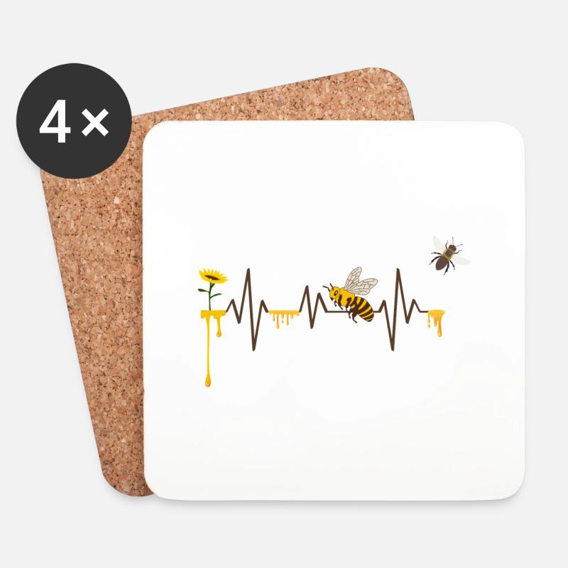 Heartbeat Bees - Geschenkidee - Untersetzer (4er-Set) - Weiß
