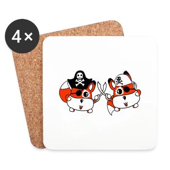 2 Little Cute Pirate Foxes Eye Patch Saber Duel - Coasters (set of 4) - white - Front