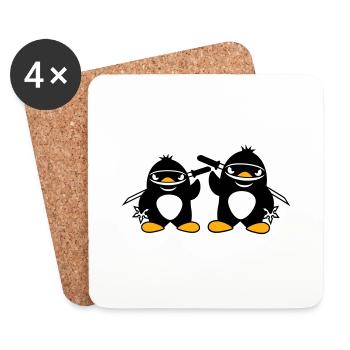 2 Penguins Ninja Samurai Japanese Katana Team Duo - Coasters (set of 4) - white - Front