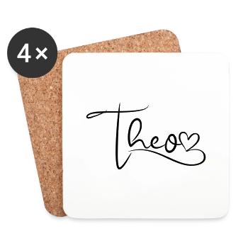 Theo Name First Name Heart Decor - Coasters (set of 4) - white - Front