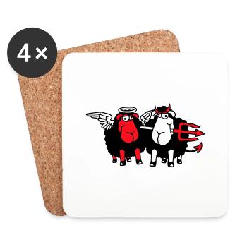 2 Sheep Angel Devil Satan Hell Evil Heaven Good - Coasters (set of 4) - white - Front
