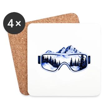 Skibrille Berge - Untersetzer (4er-Set) - Weiß - Vorne