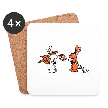 Rabbit Angel Conscience Devil Demon Evil Satan Hell - Coasters (set of 4) - white - Front
