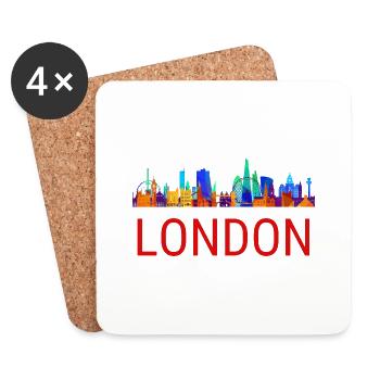Red London Text with City Skyline Silhouette - Coasters (set of 4) - white - Front