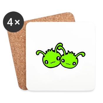 2 Chenille Alien Monster Team Amis Couple Amoureux - Dessous de verre (lot de 4) - blanc - Devant
