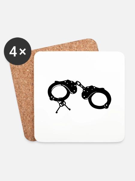 Handschellen - Junggesellenabschied - Untersetzer (4er-Set) - Weiß