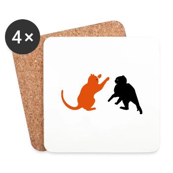 kämpfende Katzen / cat fight (2c) - Coasters (set of 4) - white - Front