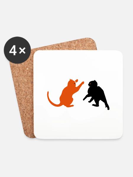 kämpfende Katzen / cat fight (2c) - Untersetzer (4er-Set) - Weiß