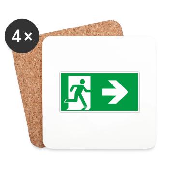 escape route sticker sign emergency exit right go - Coasters (set of 4) - white - Front