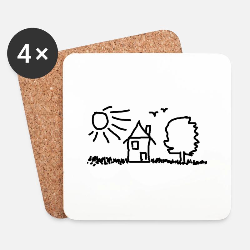 Haus Baum Sonne - Untersetzer (4er-Set) - Weiß