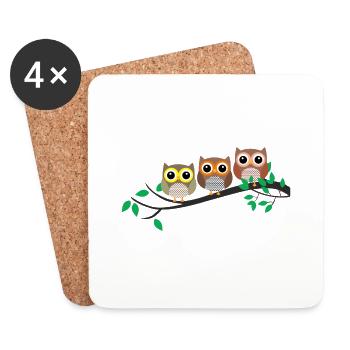 hiboux hibou hibou oisillons Kautz animaux animaux - Dessous de verre (lot de 4) - blanc - Devant