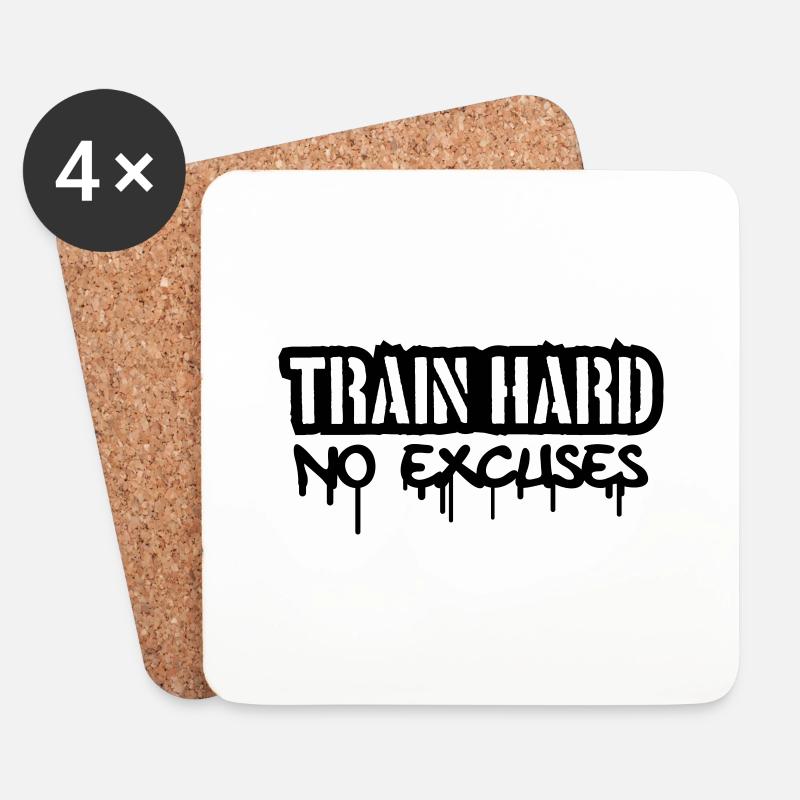 Train Hard No Excuses Logo - Untersetzer (4er-Set) - Weiß