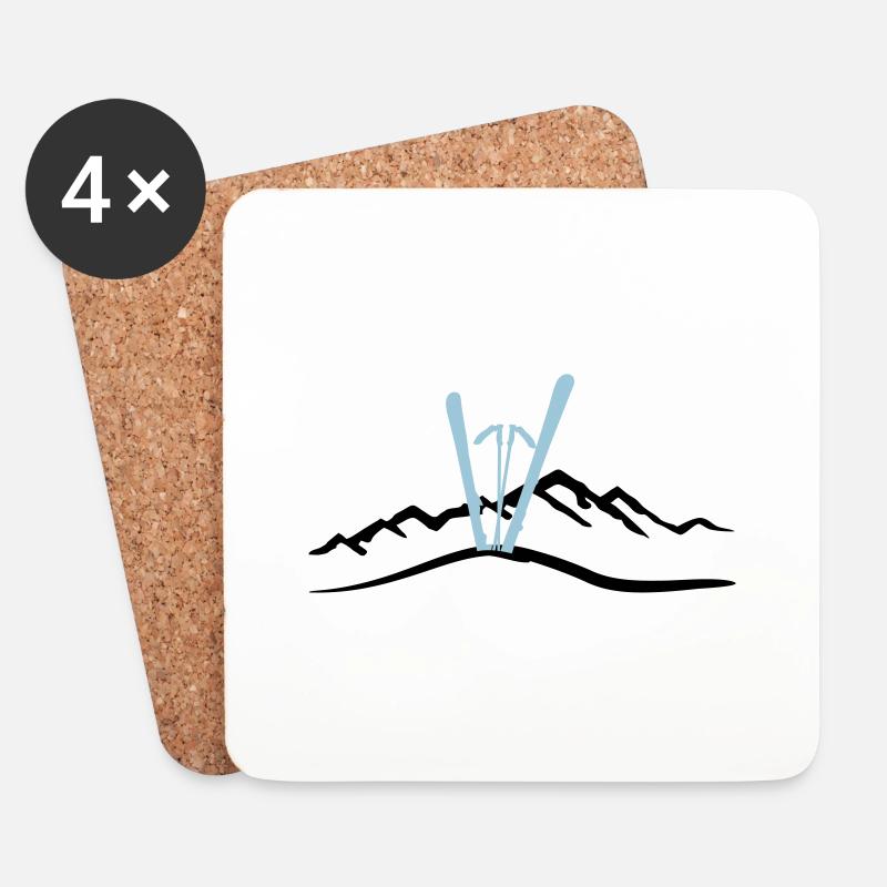 Ski und Berg, Skifahen - Untersetzer (4er-Set) - Weiß