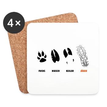 Renard, cerf, coin, chasseur, phoque de marche, piste - Dessous de verre (lot de 4) - blanc - Devant