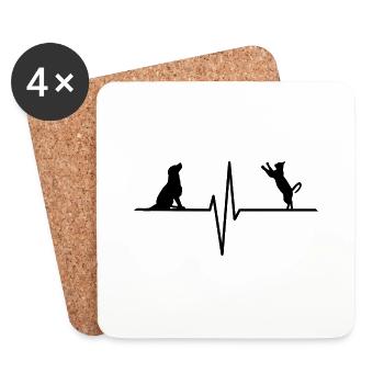 Coeur de chien de chat battement - Dessous de verre (lot de 4) - blanc - Devant