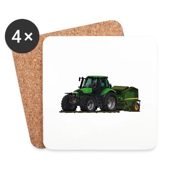 Light green tractor with baler - Coasters (set of 4) - white - Front