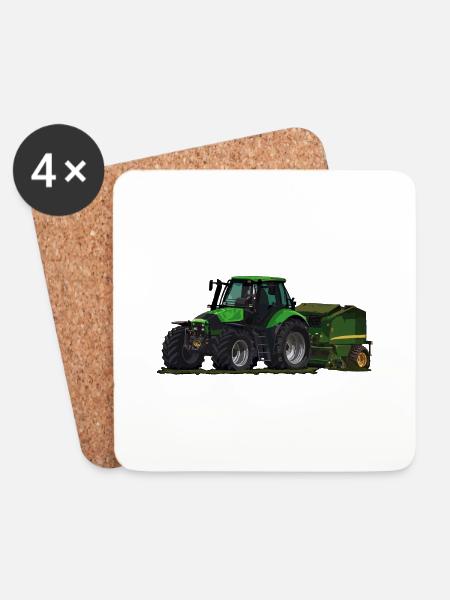 Hellgrüner Traktor mit Ballenpresse - Untersetzer (4er-Set) - Weiß