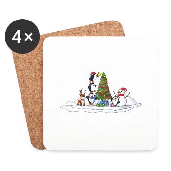 Penguins and friends decorating the Christmas tree - Coasters (set of 4) - white - Front