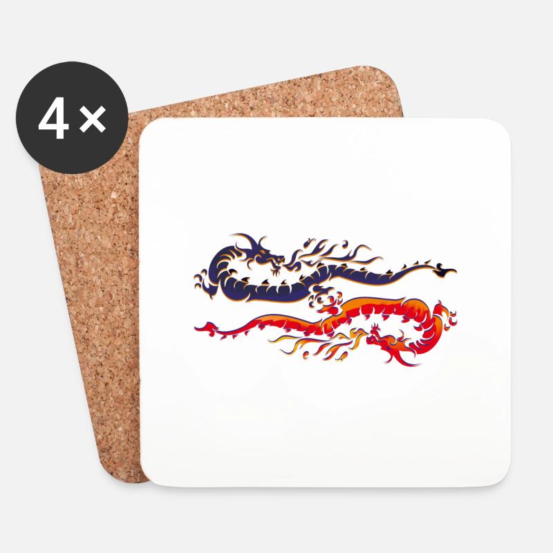 Drachen - Untersetzer (4er-Set) - Weiß