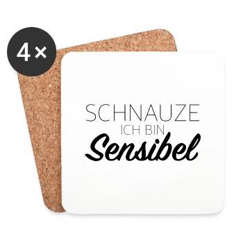 Schnauze ich bin sensibel, lustige Sprüche - Untersetzer (4er-Set) - Weiß - Vorne