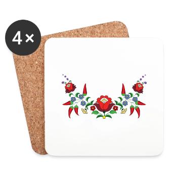 Ungarische Volkskunst Blumen ungarische Paprika - Untersetzer (4er-Set) - Weiß - Vorne