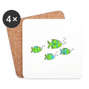 Fish Water Sea Graffiti Children's Drawing Nature - Coasters (set of 4) - white - Front