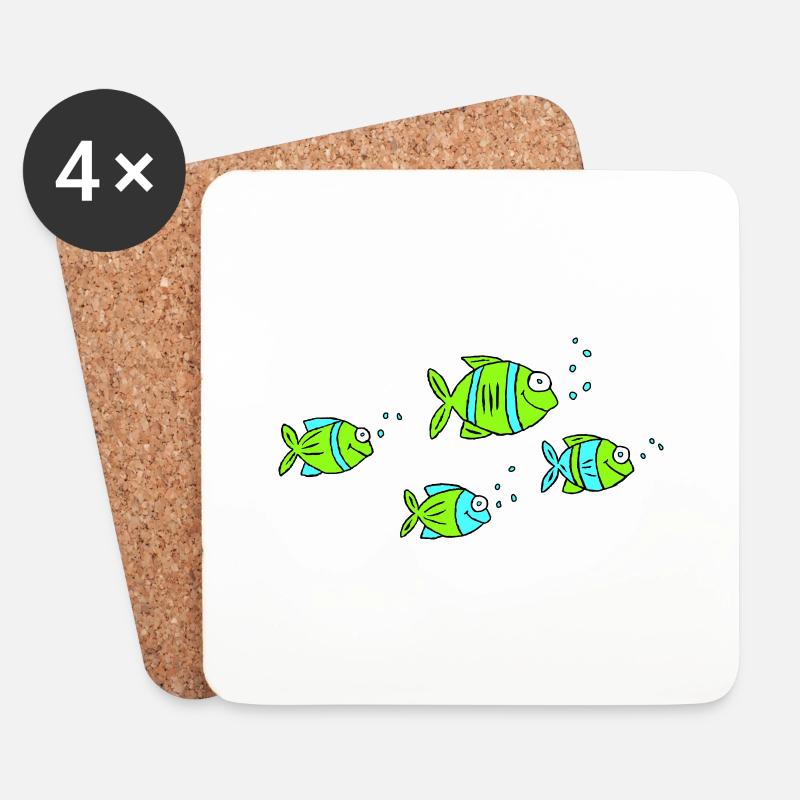Fische Wasser Meer Graffiti Kinderzeichnung Natur - Untersetzer (4er-Set) - Weiß
