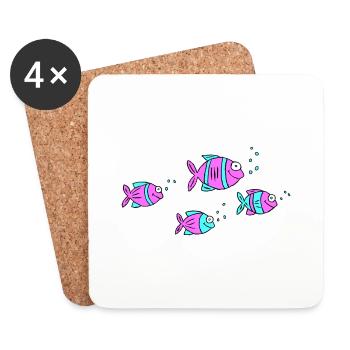 Poisson Cichlide Eau Mer Graffiti Dessin - Dessous de verre (lot de 4) - blanc - Devant