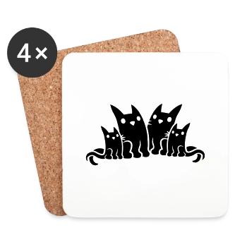 Family Papa Mama Cats - Coasters (set of 4) - white - Front