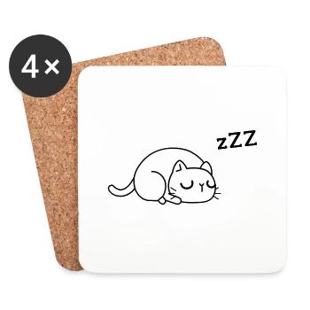 chat fatigué - Dessous de verre (lot de 4) - blanc - Devant