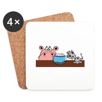 goldfisch fisch glas tier comic hippo katze kinder - Untersetzer (4er-Set) - Weiß - Vorne