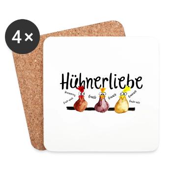 Hühnerliebe - Untersetzer (4er-Set) - Weiß - Vorne