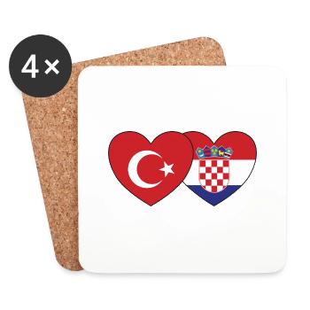 Turkey Croatia Flag Heart - Coasters (set of 4) - white - Front