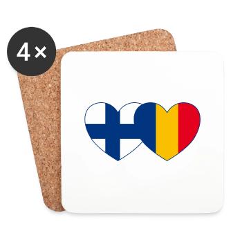 Finnland Rumänien Flagge Herz - Untersetzer (4er-Set) - Weiß - Vorne