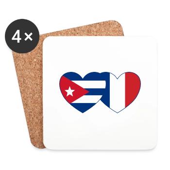 Kuba Frankreich Flagge Herz - Untersetzer (4er-Set) - Weiß - Vorne