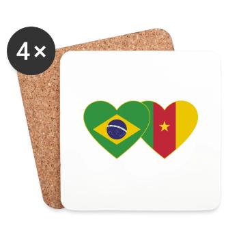 Brazil Cameroon Flag Heart - Coasters (set of 4) - white - Front