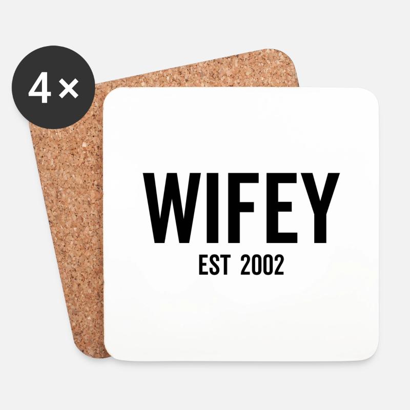 Wifey Est 2002 - Glasbrikker (sæt med 4 stk.) - hvid