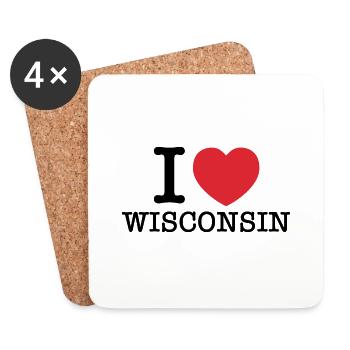 J’aime le Wisconsin | Wisconsin (États-Unis) | J’aime le Wisconsin - Dessous de verre (lot de 4) - blanc - Devant