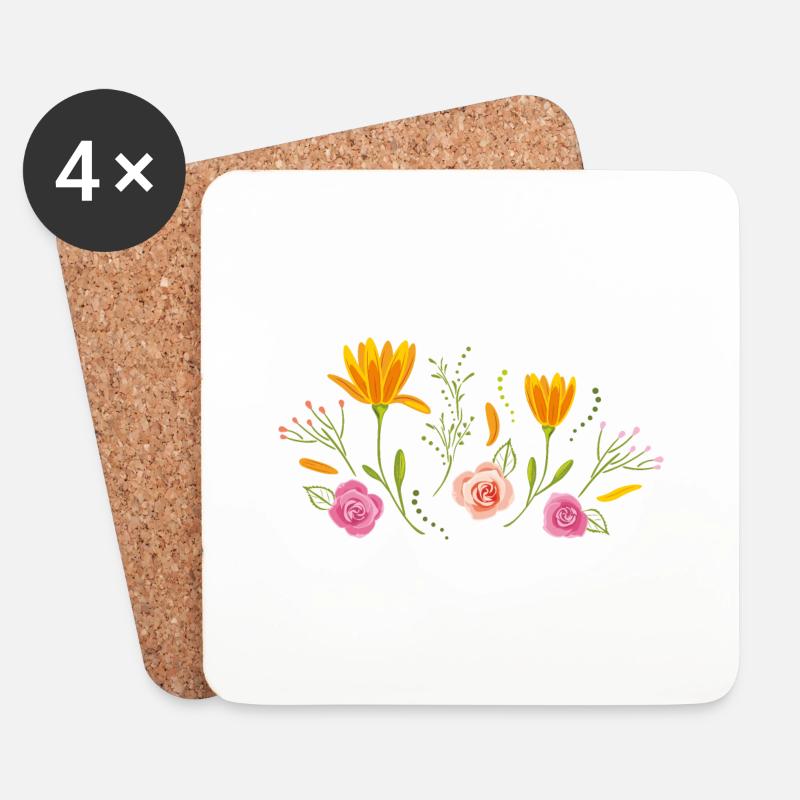 Blühende Blumen - Untersetzer (4er-Set) - Weiß