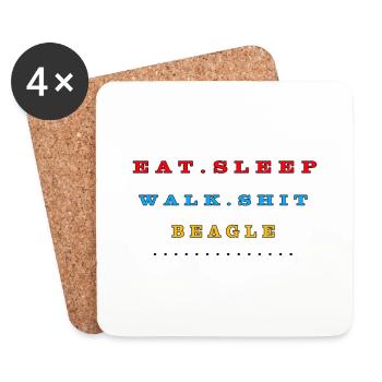 Essen, Schlafen, Spazierengehen, Scheiße, Beagle - Untersetzer (4er-Set) - Weiß - Vorne