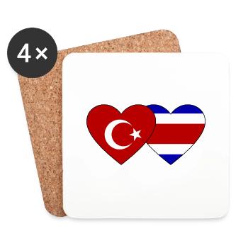 Coeur de drapeau Türkiye Costa Rica - Dessous de verre (lot de 4) - blanc - Devant