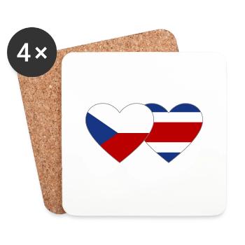 Coeur de drapeau de la République tchèque Costa Rica - Dessous de verre (lot de 4) - blanc - Devant