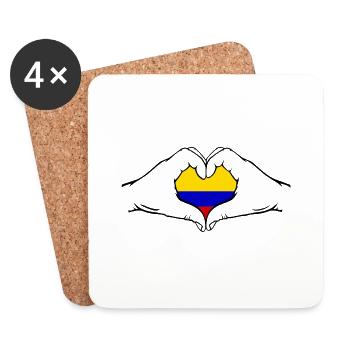Drapeau de la Colombie en forme de coeur - Dessous de verre (lot de 4) - blanc - Devant
