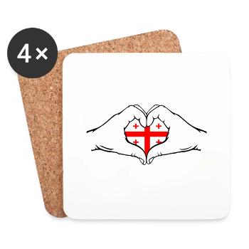 Drapeau de Géorgie en forme de coeur - Dessous de verre (lot de 4) - blanc - Devant