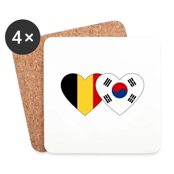 Belgium South Korea Flag Heart - Coasters (set of 4) - white - Front