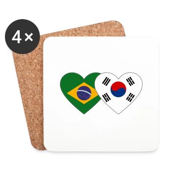 Brazil South Korea Flag Heart - Coasters (set of 4) - white - Front