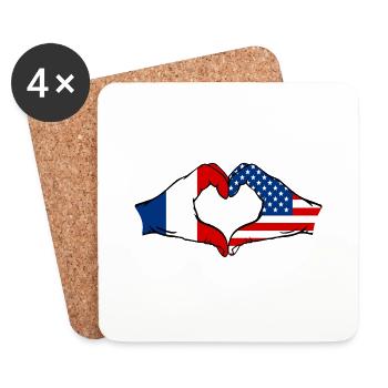 France USA Forme de coeur avec les mains - Dessous de verre (lot de 4) - blanc - Devant