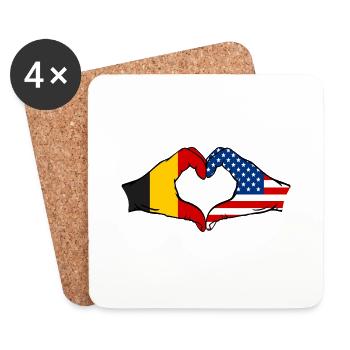 Belgium USA heart shape with hands - Coasters (set of 4) - white - Front